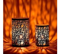 Marakeša 2 skandināvu dekoratīvo metāla tējas lampu turētāju komplekts pelēkā krāsā 20 un 15 cm lielumā | laterna Coutan kā pavasara dzīvojamās istabas galda dekors | moderns sveču turētājs tējas lampiņām kā balkona sveču turētājs