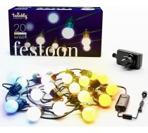 Twinkly Festoon 20 LED baltas pasaku gaismas ar 20 LED spuldzēm, āra un iekštelpu apgaismojums no silti baltas līdz vēsi baltai, saderīgs ar Alexa, Google Home, IP44, App Control, melns kabelis, 10 m