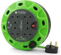 Desiretech pārnēsājamais pagarinātājs kabeļu ruļlim - 4 ligzdas, termiskā atdalīšana, ergonomisks rokturis, zaļš/ melns, lielas izturības pagarinātājs iekštelpās (5 m)