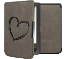 kwmobile Korpuss saderīgs ar Pocketbook Touch Lux 3/Basic Lux/Basic Touch 2 Case - Mākslīgās ādas vāciņš - Heart Brush Grey
