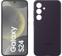 Samsung Galaxy S24 AI viedtālrunis, 8 GB RAM, 128 GB atmiņa, toniks melns, silikona korpuss tumši violets