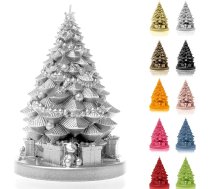 Candellana Ziemassvētku eglīšu svece ar dāvanām, augstums: 16 cm, sudraba krāsā, degšanas laiks 35 stundas, Ziemassvētku, roku darbs, ražots ES