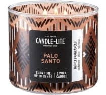 CANDLE-LITE Palo Santo aromātiskā svece, koksnes aromāts, 3 daktis, deg līdz 45 stundām, liela (396 g), stiklota, ar vāciņu