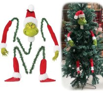 Grinčs Ziemassvētku eglītes rotājums, elfa galva, rokas un kājas Ziemassvētku eglītei, nozagts Ziemassvētku elfs, piepildīts ar stucco Tree Topper virtenes rotājumiem (A)