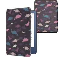 kwmobile Flip Case saderīgs ar Amazon Kindle (2022/2024) Case - eReader Case - Colourful Dinos Purple Yellow Blue