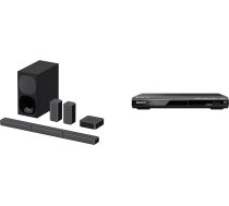 Sony HT-S40R 5.1 kanālu skaņu panelis (ieskaitot vadu zemfrekvences skaļruni, bezvadu aizmugurējos skaļruņus, Bluetooth, telpisko skaņu, Dolby Digital), platleņķa un DVP-SR760H DVD atskaņotājs/CD atskaņotājs, melns