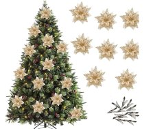 12 puansetijas ziedu komplekts Mākslīgie padomi ar klipiem Ziemassvētku dekorēšana Glitter Poinsettia Ziemassvētku eglīte Ziedu rotājumi ar kātiem DIY Ziemassvētku vainags Holiday