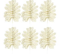 Lezevn Pack of 6 Gold Christmas Glitter Leaves Ziemassvētku eglīte karājas ornamenti DIY Ziemassvētku vainags dekori Ziemassvētku eglīte piekariņš (zelta)