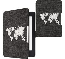 kwmobile Case saderīgs ar Amazon Kindle Paperwhite Cover - eReader auduma aizsargvāciņš Travel Outline White Dark Grey