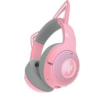 Razer Kraken Kitty V2 BT bezvadu Bluetooth RGB spēļu austiņas ar gaismojošām kaķu ausīm (Bluetooth 5.2 ar spēļu režīmu, TriForce 40 mm draiveris) Quartz