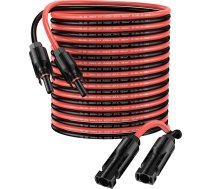Proster saules kabelis 10 m 6 mm² saules paneļa pagarinājuma kabelis 10AWG IP68 ūdensizturīgs Adater kabelis ar kontaktligzdas un kontaktdakšas savienojumu (10 m sarkans + 10 m melns)