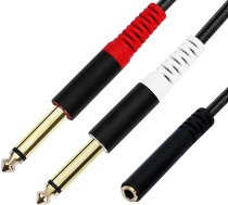 JOMLEY 3,5 mm TRS Female to Dual 6,35 mm TS Y Splitter Cable Adapter, 6,35 mm Female TRS to Dual TS Male, Female Mini Jack Stereo to 6,35 mm Mono Converter Stereo to Mono Adapter Cable - 0,3 m