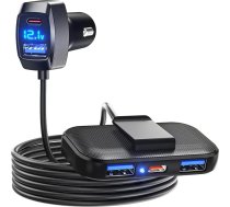 LENCENT 5 USB pieslēgvietu auto lādētājs Cigarešu aizdedzinātāja strāvas adapteris 31 W (maks.) 3 USB-A un 2 C tipa pieslēgvietas priekšējo un aizmugurējo sēdekļu pasažierim ar 1,5 m pagarinājuma kabeli