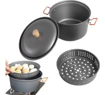 Kempinga katli ēdiena gatavošanai, 7,5 l āra kempinga katls ar tvaicēšanas ieliktni, viegls karstumizturīgs tvaicēšanas komplekts, izgatavots no alumīnija sakausējuma, pārnēsājams brīvdabas aktivitātēm, grilēšanai un zvejai