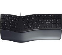 CHERRY KC 4500 ERGO Ergonomiskā tastatūra, UK izkārtojums - QWERTZ, vadu, plaukstas balsts ar atmiņas putām, izliekta tastatūra, melna