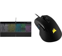 CORSAIR K55 RGB PRO Wired Membrane Gaming Keyboard (Dynamic RGB Backlight), QWERTZ, melna & Ironclaw RGB optiskā FPS/MOBA spēļu pele (18 000 dpi optiskais sensors), melna