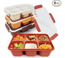 greenandlife Pack of 4 uzkodu kastes ar nodalījumiem, 6 nodalījumi Bento uzkodu kaste, pusdienu kaste bērniem un pieaugušajiem, brokastu kaste, pusdienu kaste, pusdienu kaste, ēdiena gatavošanas kastes, maizes kaste skolai, darbam un