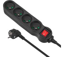 Strāvas pagarinātājs , 4 kontaktligzdu pagarinātājs, ar slēdzi, melns, 2300 W, 5 m, MCE182