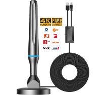 DVBT2 antena, iekštelpu antena DVB-T un DVB-T2 antenas ar pastiprinātāju, liels darbības rādiuss un 360° uztveršana, iekštelpu antena televizoriem ar spēcīgu magnētisko pamatni, piemērota 4K 1080p un visiem televizoriem, zila