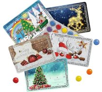 5 mini adventes kalendāru komplekts ar šokolādes konfektēm - iespējams, mazākais adventes kalendārs pasaulē (krāsains kamaniņu brauciens, Ziemassvētku vecītis ceļojumā, sniegavīrs, gliemežu pasts, Kuck mal Weihnachten)