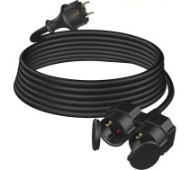 Āra pagarinātājs 2 m ar 2 Schuko ligzdām, gumijas dubultais pagarinātājs 3500 W ar aizsargvāciņu izmantošanai ārpus telpām IP44, barošanas kabelis H05RR-F 3G1,5 mm² ar dubulto kontaktligzdu, 16 A/250 V, melns