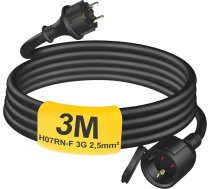 HUARUI Āra pagarinātājs 3 m ar aizsargvāciņu H07RN-F 3G 2,5 mm², gumijas strāvas kabeļa pagarinātājs ar Schuko kontaktdakšu izmantošanai ārpus telpām IP44, elektrības kabelis ārā, 3500 W, 16 A 250 V, melns