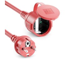 deleyCON 5 m āra pagarinātājs Strāvas pagarinātājs IP44 (H07RN-F 3G1,5 mm²) Strāvas pagarinātājs, izturīgs pret laikapstākļiem, gumijas kabelis lietošanai ārpus telpām - aizsargā kontaktdakšu kontaktligzda - sarkans