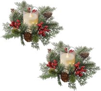 Skeadex Adventes vainags Sveces Ziemassvētku galda rotājums, 2 sveču gredzenu komplekts Ziemassvētku Mākslīgais Ziemassvētku vainags Sveces vainags svecēm Sveces vainags svecēm Sveces vainags Egles vainags Ziemassvētku rotājumiem