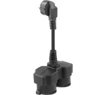 Elektrības kabeļa pagarinātājs, īss, dubultā kontaktdakša kabelis ar 2 kontaktligzdām lietošanai iekštelpās un ārpus telpām, 22 cm (melns)