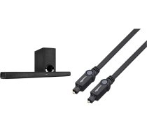 Denon DHT-S416 Augstas kvalitātes 2.1 TV skaņu panelis ar bezvadu zemfrekvences skaļruni, Google Chromecast, Wi-Fi, Bluetooth, Dolby Digital, HDMI ARC, melns un Amazon Basics Toslink optiskais ciparu audio kabelis, 1 m