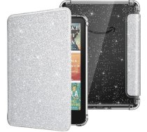 MoKo Mīksts, mīksts, elastīgs, mirdzošs, viegls, īpaši caurspīdīgs 7 collu Kindle Paperwhite 2024 12th Gen un Kindle Coloursoft Signature Edition 2024 apvalks ar automātisku modināšanas/miega režīmu, spīdīgi sudraba krāsā