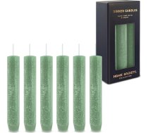 Rustic Taper Candles Set of 6 Green - īsās vakariņu sveces, 8 stundas degšanas laiks, konusveida, paredzētas sveču turētājiem, bez aromāta, bez palmu eļļas, krāsotas, adventes vainagam un dekorēšanai