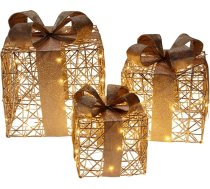 Komplekts ar 3 dekoratīvām gaismas diodēm DREI Größen in Champagnergold, 3 dekoratīvie Geschenkboxen mit LED