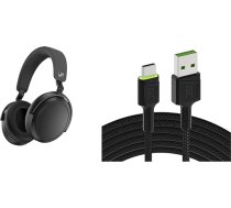Sennheiser Momentum 4 bezvadu austiņas ar Bluetooth un zaļo šūnu kabeli USB-A - USB-C tipa C 1,2 m ar LED apgaismojumu uzlādes kabelis melns