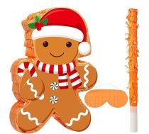 Harrycle Ziemassvētku pinata 41 cm Piparkūku vīriņš Meksikas pinata ar uzlīmes acu masku un konfeti Ziemassvētku svinību pinata pildījumam Ziemassvētku dekorēšanai Svētku spēles Svētku somu dekorēšanai