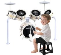 Orvyna Bērnu bungu komplekts, džeza bērnu bungu komplekts, 5 bungas ar tabureti un pedāli, bungu mūzikas instruments Brīvdienu dzimšanas diena, izglītojoša dāvana 3 4 5 gadu meitenēm zēniem