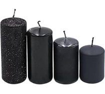 Dekohelden24 Daudzpakāpju stabu sveces, Adventa sveces, Adventa vainaga sveces, melnā krāsā, 4 izmēri, augstums 5-10 cm, diametrs 4 cm, 250 g, degšanas laiks 4 x 10 stundas