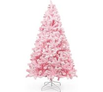 himaly 210 cm / 7 pēdas Ziemassvētku eglīte Flocked rozā krāsā ar kupliem pūkainiem rotājumiem ar sniegpārslokām, 1200 galotnes priežu lapu lapām, izgatavotas no PVC un izturīgas pamatnes, Ziemassvētku eglīte Ziemassvētku rotājumiem