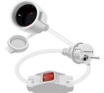 Schuko pagarinātājs ar slēdzi, 16 A, 250 V, Schuko kabelis ar slēdzi, 2 maiņstrāvas padeves ligzdām, IP44, āra vai iekštelpām, mājām, birojam (balts, 0,5 m)