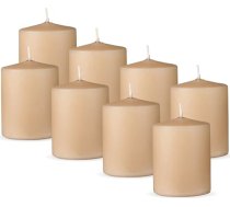 8 baltas bēšas krāsas sveces Izmērs Diametrs 7 x 8 cm Vaska sveces Ilgs degšanas laiks līdz 20 stundām Nearomatizētas baltas sveces Daudzas krāsas / izmēri