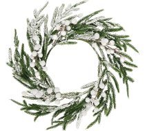 Mākslīgais Ziemassvētku vainags ar ogām Sniegs sedz Norfolka priedes vainags Ziemassvētku pūkas vainags Dekorācijas Norfolka vainags Ziemassvētkiem Mājas pusei Priekšējo durvju rotājumi (balts)