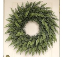 24 collu reāls pieskāriens Ziemassvētku ciedru vainags, Norfolkas priežu Ziemassvētku vainags, mākslīgie ciedru vainagi, mākslīgais zaļš, viltus priežu adatu vainags, priekšējām durvīm, sienai, logam, āra Ziemassvētku rotājumiem