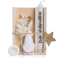 Kerzen Geschenkset Weihnachten mit Holztablett, Kerzenhalter, Wichtel und Trockenblumen, Frohe Weihnachten Geschenke, Weihnachts Geschenk für Freunde, Weihnachtsdeko Innen
