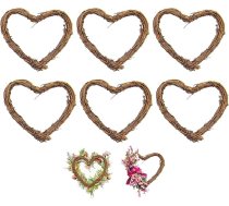 6 rotangpalmas vainags, rotangpalmas sirds, ar rokām darināts vainags, vīnogulāji, vainagi foto sienas dekoram, DIY apdare, piekaramais sienas dekors, rāmis, brūns dekors, ornaments, vārtu siena (brūns)
