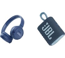 JBL Tune 510BT - Bluetooth austiņas pāri ausīm zilā krāsā - salokāmas austiņas ar brīvroku funkciju un GO 3 neliela Bluetooth kaste zilā krāsā - ūdensizturīgs portatīvs skaļrunis ceļošanai