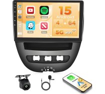 Hikity Android 15 4+64G auto radio Toyota Aygo/Peugeot 107/Citroen C1 2004-2014 ar 10,1 collu skārienekrānu, 2DIN auto radio ar bezvadu Carplay Android Car, FM/RDS radio BT GPS WiFi