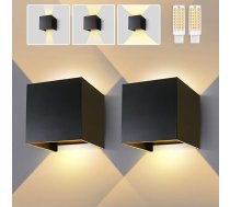 Sienas lampa ar nomaināmu G9 LED lampu Regulējams gaismas leņķis Āra apgaismojums Silti balta 3000 K sienas gaisma Alumīnija sienas gaisma iekštelpās / ārpus telpām (melna, 2 gab.)