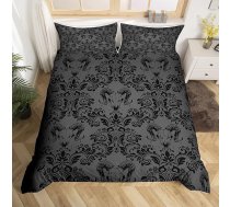Homemissing Gothic gultas veļas komplekts 135 x 200 cm Tumši olīveļļas zaļš Damaska sega segu komplekts Goat Head Bohēmiskā gotikas gultas veļa Vintage Viktorijas laikmeta baroka ziedu gultas veļas komplekts