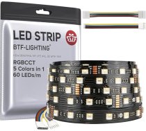 BTF-LIGHTING RGBCCT 5 krāsas 1 5050SMD LED sloksne DC24V 5M 60LEDs/m 300LEDs RGB + Warm White + Cool White Black PCB IP30 nav ūdensizturīgs iekštelpu dekorēšanai (kontrolieris un barošanas bloks nav iekļauts)