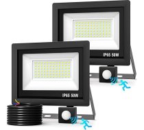 Realky 50 W LED āra prožektors ar kustības sensoru, 5000 LM Ultra Bright LED 6500 K Cool White prožektors IP65 ūdensizturīgs āra apgaismojums ar kustības sensoru terasei pie sienas garāžai garāžai pagalmā - 2 gab. iepakojumā